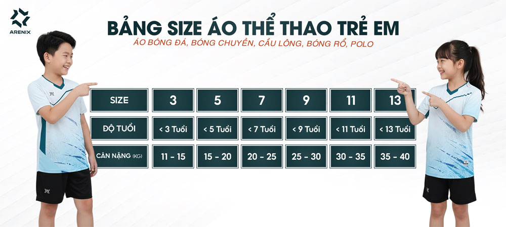 Bảng size trẻ em